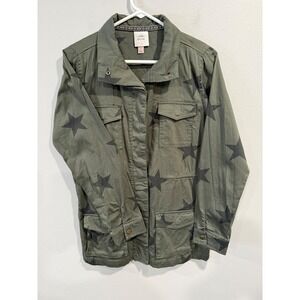 KNOX ROSE Olive Green Star Print Utility Jacket Women's Size S